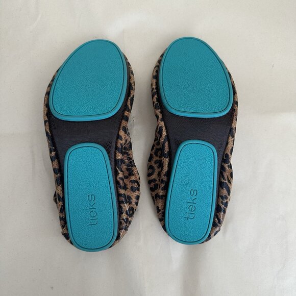 NEW Tieks by Garrieli Ballet Flats Leopard Leather Teal Soles Women 7 Flexible - Picture 7 of 8